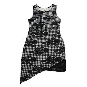 SAGA Dress Womens M Black Bodycon Sleeveless Round Neck Check Sheer Stretch